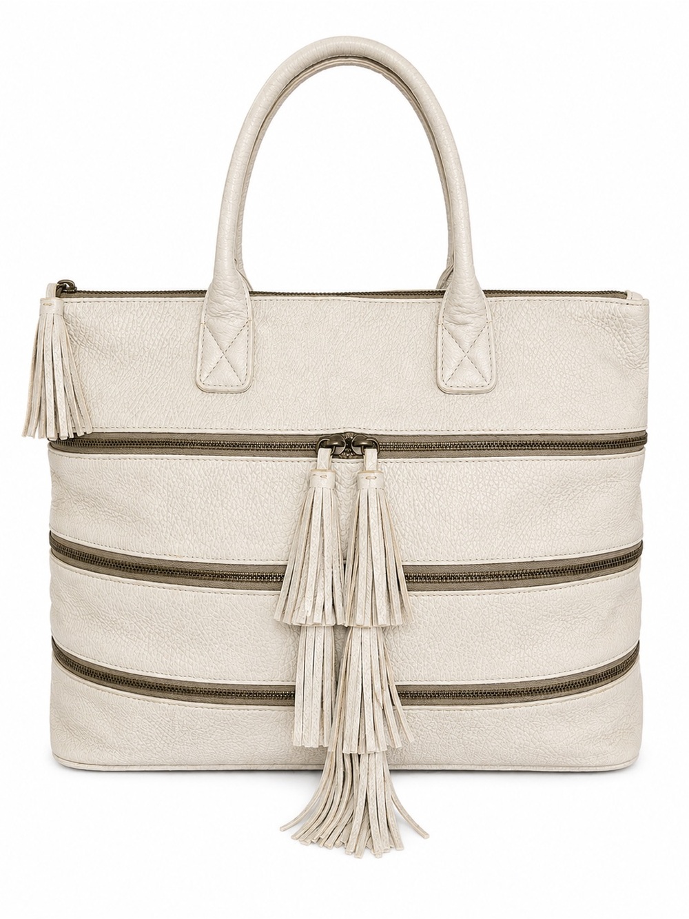 Pallie Bags Cream Pebbled Leather Multi Zip Tote Shoulder Bag Work Laptop - Picture 13 of 13